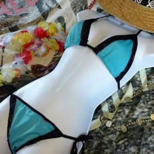 Elegant Black and Blue Bikini Set